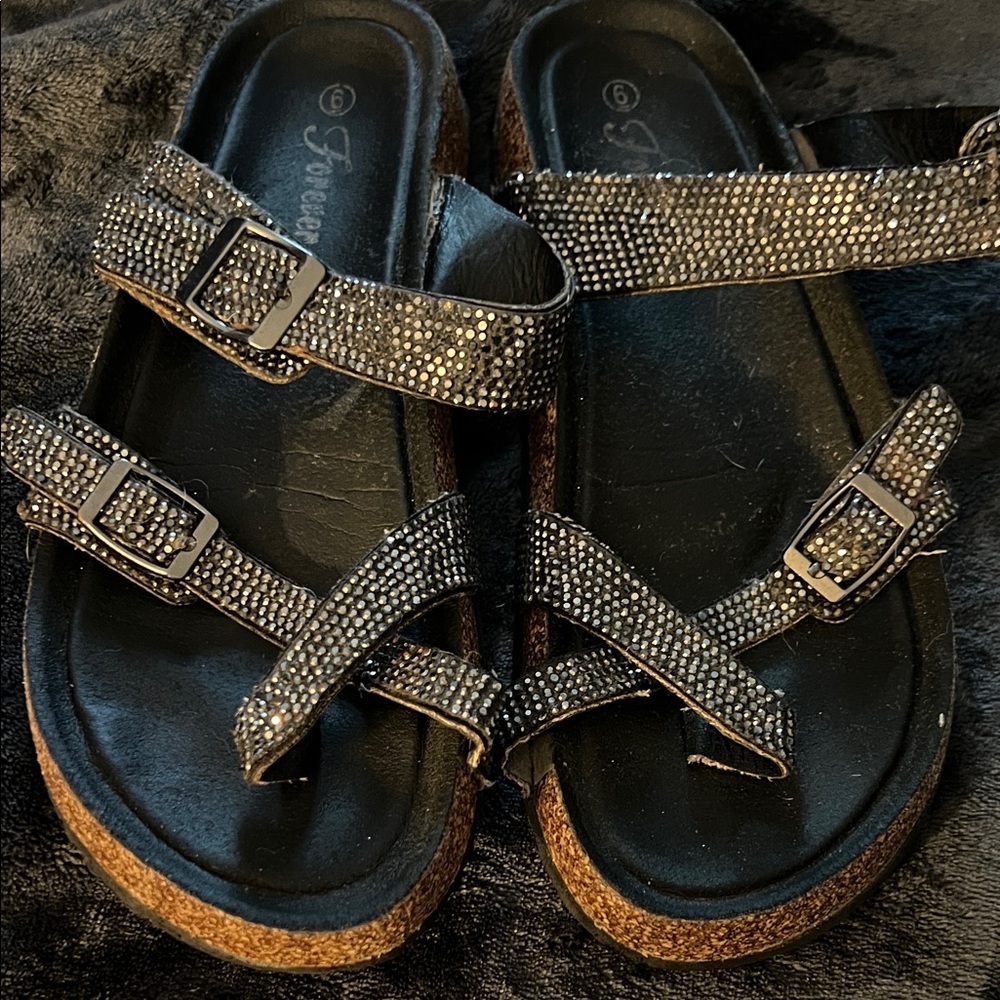 🖤Forever Black Rhinestone Sandals